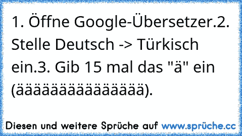 1. Öffne Google-Übersetzer.
2. Stelle Deutsch -> Türkisch ein.
3. Gib 15 mal das "ä" ein (äääääääääääääää).