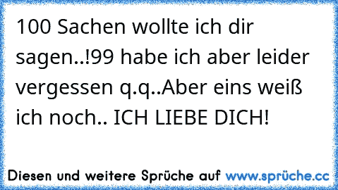 100 Sachen wollte ich dir sagen..!
99 habe ich aber leider vergessen q.q..
Aber eins weiß ich noch.. ICH LIEBE DICH! ♥