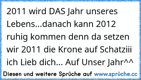 2011 wird DAS Jahr unseres Lebens...danach kann 2012 ruhig kommen denn da setzen wir 2011 die Krone auf Schatziii ich Lieb dich... Auf Unser Jahr^^