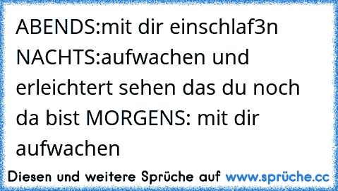 ABENDS:mit dir einschlaf3n NACHTS:aufwachen und erleichtert sehen das du noch da bist MORGENS: mit dir aufwachen