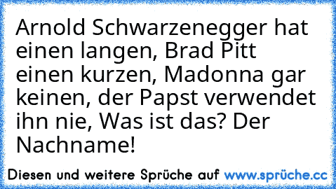 Arnold Schwarzenegger hat einen langen, Brad Pitt einen kurzen, Madonna gar keinen, der Papst verwendet ihn nie, Was ist das? Der Nachname!