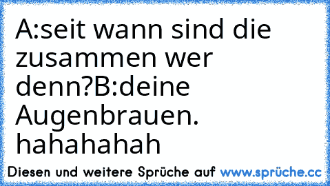 A:seit wann sind die zusammen wer denn?
B:deine Augenbrauen.       hahahahah