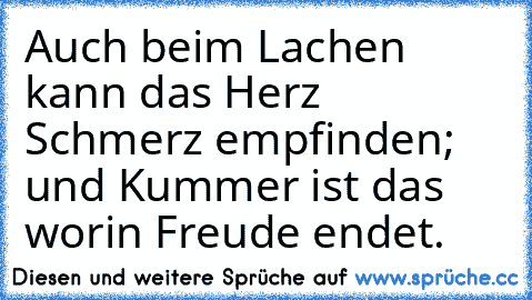 Auch beim Lachen kann das Herz Schmerz empfinden; und Kummer ist das worin Freude endet.
♥