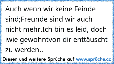 Auch wenn wir keine Feinde sind;
Freunde sind wir auch nicht mehr.
Ich bin es leid, doch iwie gewohnt
von dir enttäuscht zu werden..