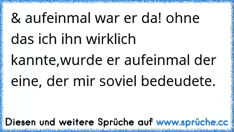 & aufeinmal war er da! ohne das ich ihn wirklich kannte,wurde er aufeinmal der eine, der mir soviel bedeudete. ♥