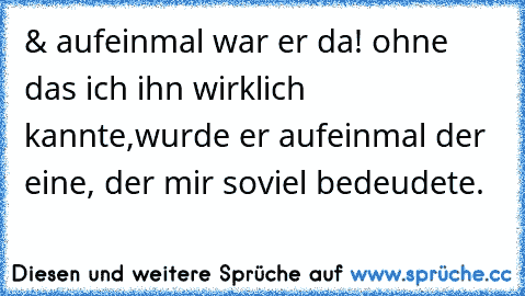 & aufeinmal war er da! ohne das ich ihn wirklich kannte,wurde er aufeinmal der eine, der mir soviel bedeudete.