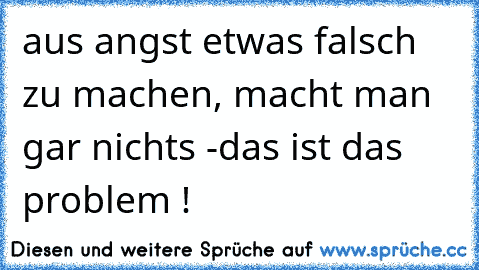 aus angst etwas falsch zu machen, macht man gar nichts -das ist das problem !