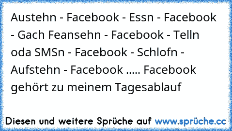 Austehn - Facebook - Essn - Facebook - Gach Feansehn - Facebook - Telln oda SMS´n - Facebook - Schlofn - Aufstehn - Facebook ..... Facebook gehört zu meinem Tagesablauf