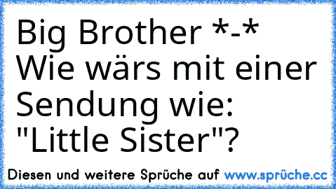 Big Brother *-* Wie wärs mit einer Sendung wie: "Little Sister"?