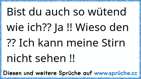 Bist du auch so wütend wie ich?? Ja !! Wieso den ?? Ich kann meine Stirn nicht sehen !!