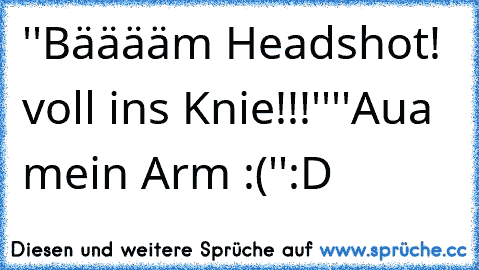 ''Bääääm Headshot! voll ins Knie!!!''
''Aua mein Arm :(''
:D ♥