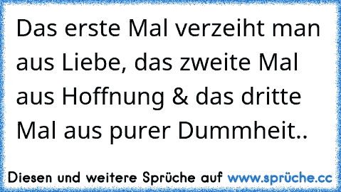 Das erste Mal verzeiht man aus Liebe, das zweite Mal aus Hoffnung & das dritte Mal aus purer Dummheit..♥