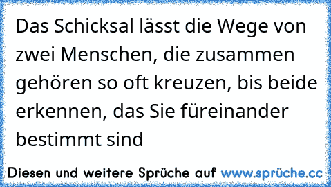 Das Schicksal lässt die Wege von zwei Menschen, die zusammen gehören so oft kreuzen, bis beide erkennen, das Sie füreinander bestimmt sind