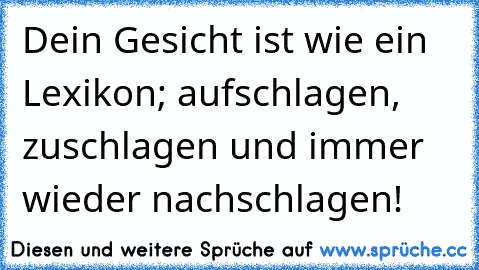 Dein Gesicht ist wie ein Lexikon; aufschlagen, zuschlagen und immer wieder nachschlagen!