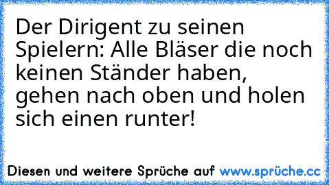 Der Dirigent zu seinen Spielern: Alle Bläser die noch keinen Ständer haben, gehen nach oben und holen sich einen runter!