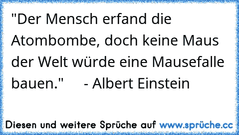 "Der Mensch erfand die Atombombe, doch keine Maus der Welt würde eine Mausefalle bauen."
     - Albert Einstein