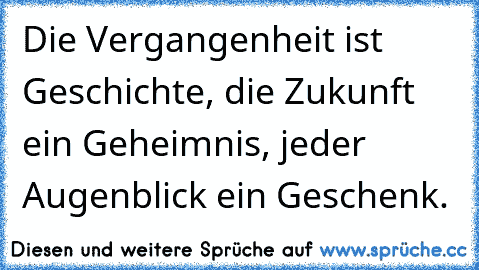 Die Vergangenheit ist Geschichte, die Zukunft ein Geheimnis, jeder Augenblick ein Geschenk.