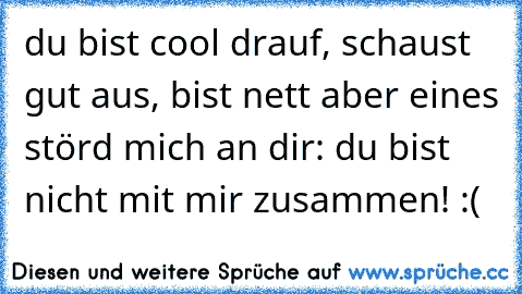 du bist cool drauf, schaust gut aus, bist nett aber eines störd mich an dir: du bist nicht mit mir zusammen! :(