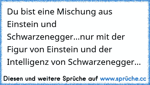 Du bist eine Mischung aus Einstein und Schwarzenegger...nur mit der Figur von Einstein und der Intelligenz von Schwarzenegger...