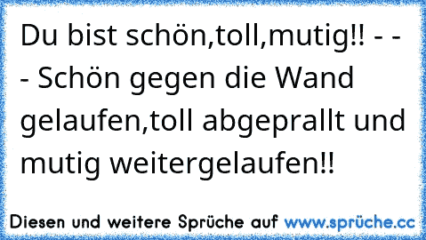 Du bist schön,toll,mutig!! - - - Schön gegen die Wand gelaufen,toll abgeprallt und mutig weitergelaufen!!