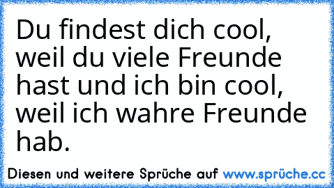 Du findest dich cool, weil du viele Freunde hast und ich bin cool, weil ich wahre Freunde hab.