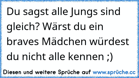 Du sagst alle Jungs sind gleich? Wärst du ein braves Mädchen würdest du nicht alle kennen ;)