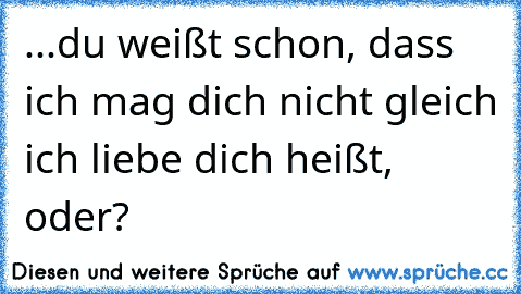 ...du weißt schon, dass ich mag dich nicht gleich ich liebe dich heißt, oder?