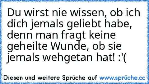 Du wirst nie wissen, ob ich dich jemals geliebt habe, denn man fragt keine geheilte Wunde, ob sie jemals wehgetan hat! :'(