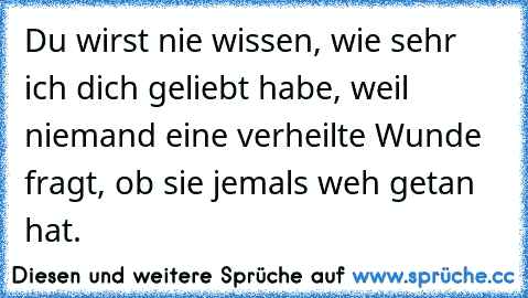 Du wirst nie wissen, wie sehr ich dich geliebt habe, weil niemand eine verheilte Wunde fragt, ob sie jemals weh getan hat.