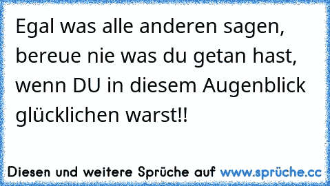 Egal was alle anderen sagen, bereue nie was du getan hast, wenn DU in diesem Augenblick glücklichen warst!!  ♥