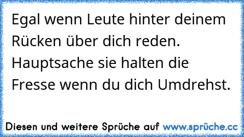 Egal wenn Leute hinter deinem Rücken über dich reden. Hauptsache sie halten die Fresse wenn du dich Umdrehst.