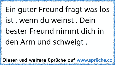 Ein guter Freund fragt was los ist , wenn du weinst . Dein bester Freund nimmt dich in den Arm und schweigt .