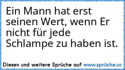 Ein Mann hat erst seinen Wert, wenn Er nicht für jede Schlampe zu haben ist.