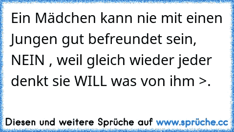 Ein Mädchen kann nie mit einen Jungen gut befreundet sein, NEIN , weil gleich wieder jeder denkt sie WILL was von ihm >.