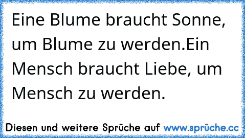 Eine Blume braucht Sonne, um Blume zu werden.
Ein Mensch braucht Liebe, um Mensch zu werden.