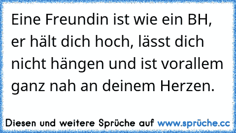 Eine Freundin ist wie ein BH, er hält dich hoch, lässt dich nicht hängen und ist vorallem ganz nah an deinem Herzen.