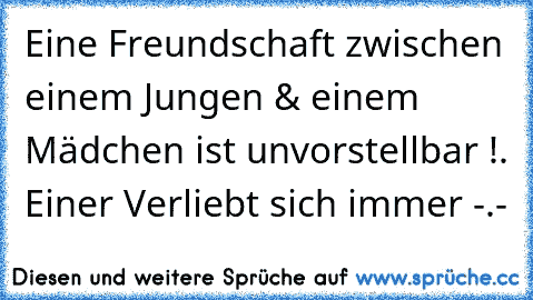 Eine Freundschaft zwischen einem Jungen & einem Mädchen ist unvorstellbar !. Einer Verliebt sich immer -.-´