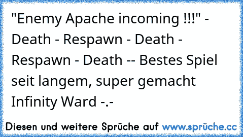 "Enemy Apache incoming !!!" - Death - Respawn - Death - Respawn - Death -- Bestes Spiel seit langem, super gemacht Infinity Ward -.-