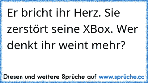 Er bricht ihr Herz. Sie zerstört seine XBox. Wer denkt ihr weint mehr?