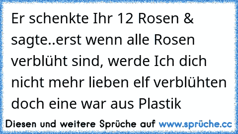 Er schenkte Ihr 12 Rosen & sagte..erst wenn alle Rosen verblüht sind, werde Ich dich nicht mehr lieben elf verblühten doch eine war aus Plastik