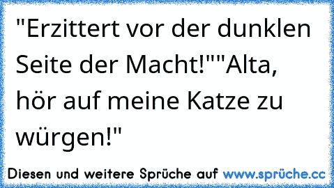 "Erzittert vor der dunklen Seite der Macht!"
"Alta, hör auf meine Katze zu würgen!"