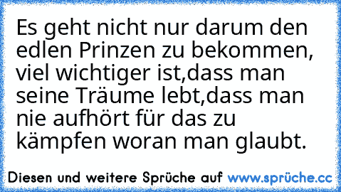 Es geht nicht nur darum den edlen Prinzen zu bekommen, viel wichtiger ist,dass man seine Träume lebt,dass man nie aufhört für das zu kämpfen woran man glaubt.♥