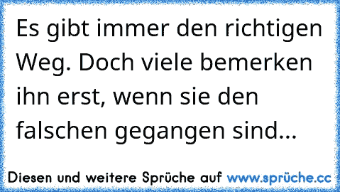 Es gibt immer den richtigen Weg. Doch viele bemerken ihn erst, wenn sie den falschen gegangen sind...