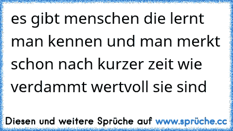 es gibt menschen die lernt man kennen und man merkt schon nach kurzer zeit wie verdammt wertvoll sie sind