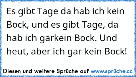 Es gibt Tage da hab ich kein Bock, und es gibt Tage, da hab ich garkein Bock. Und heut, aber ich gar kein Bock!