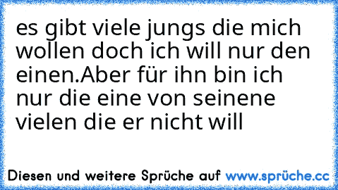 es gibt viele jungs die mich wollen doch ich will nur den einen.Aber für ihn bin ich nur die eine von seinene vielen die er nicht will