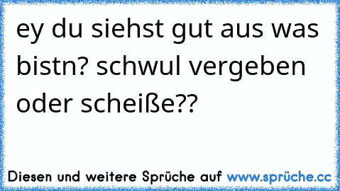 ey du siehst gut aus was bistn? schwul vergeben oder scheiße??