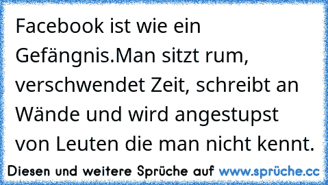 Facebook ist wie ein Gefängnis.
Man sitzt rum, verschwendet Zeit, schreibt an Wände und wird angestupst von Leuten die man nicht kennt.