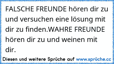 FALSCHE FREUNDE hören dir zu und versuchen eine lösung mit dir zu finden.
WAHRE FREUNDE hören dir zu und weinen mit dir.