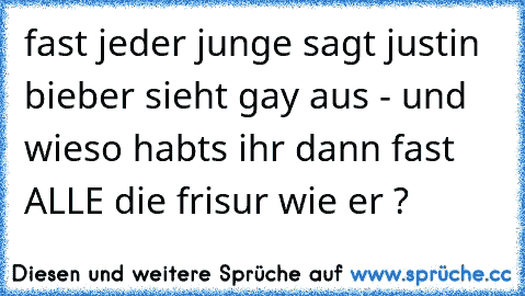 fast jeder junge sagt justin bieber sieht gay aus - und wieso habts ihr dann fast ALLE die frisur wie er ?